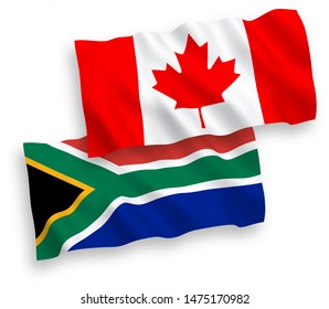 National vector fabric wave flags of Canada and Republic of South Africa isolated on white background. 1 to 2 proportion.