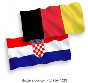 National vector fabric wave flags of Croatia and Belgium isolated on white background. 1 to 2 proportion.