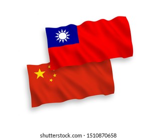 National vector fabric wave flags of Taiwan and China isolated on white background 1 to 2 proportion.