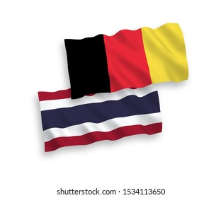 National vector fabric wave flags of Thailand and Belgium isolated on white background. 1 to 2 proportion.