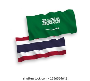 National vector fabric wave flags of Saudi Arabia and Thailand isolated on white background. 1 to 2 proportion.