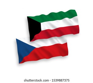 National vector fabric wave flags of Czech Republic and Kuwait isolated on white background. 1 to 2 proportion.