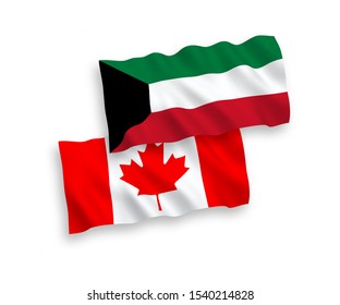 National vector fabric wave flags of Canada and Kuwait isolated on white background. 1 to 2 proportion.