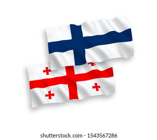 Länderspezifische Vektorillustration-Wellen-Flaggen von Finnland und Georgien einzeln auf weißem Hintergrund. 1 bis 2 %.