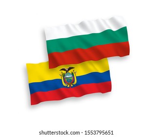 National vector fabric wave flags of Bulgaria and Ecuador isolated on white background. 1 to 2 proportion.