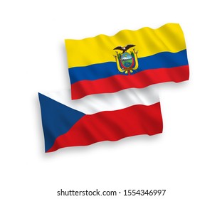 National vector fabric wave flags of Czech Republic and Ecuador isolated on white background. 1 to 2 proportion.