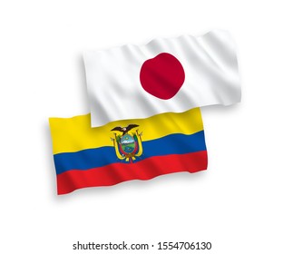 National vector fabric wave flags of Japan and Ecuador isolated on white background. 1 to 2 proportion.
