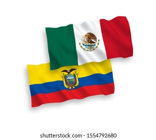 National vector fabric wave flags of Mexico and Ecuador isolated on white background. 1 to 2 proportion.
