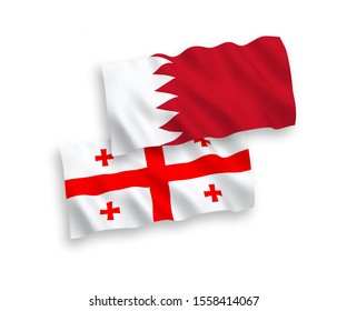 National vector fabric wave flags of Bahrain and Georgia isolated on white background. 1 to 2 proportion.