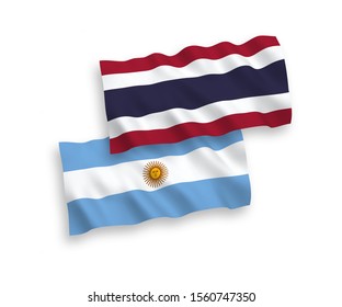 National vector fabric wave flags of Argentina and Thailand isolated on white background. 1 to 2 proportion.