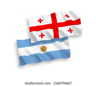 National vector fabric wave flags of Argentina and Georgia isolated on white background. 1 to 2 proportion.