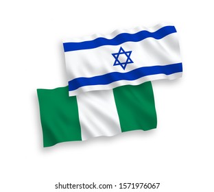 National vector fabric wave flags of Nigeria and Israel isolated on white background. 1 to 2 proportion.