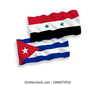 National vector fabric wave flags of Cuba and Syria isolated on white background. 1 to 2 proportion.