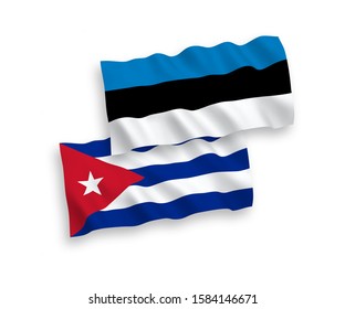 National vector fabric wave flags of Estonia and Cuba isolated on white background. 1 to 2 proportion.