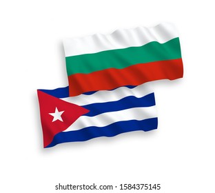 National vector fabric wave flags of Bulgaria and Cuba isolated on white background. 1 to 2 proportion.