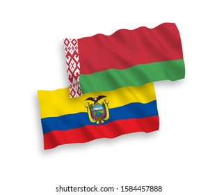 National vector fabric wave flags of Belarus and Ecuador isolated on white background. 1 to 2 proportion.