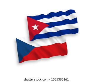 National vector fabric wave flags of Czech Republic and Cuba isolated on white background. 1 to 2 proportion.