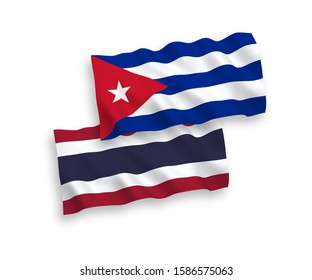 National vector fabric wave flags of Cuba and Thailand isolated on white background. 1 to 2 proportion.