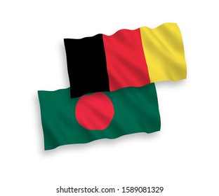 National vector fabric wave flags of Bangladesh and Belgium isolated on white background. 1 to 2 proportion.