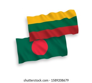 National vector fabric wave flags of Lithuania and Bangladesh isolated on white background. 1 to 2 proportion.