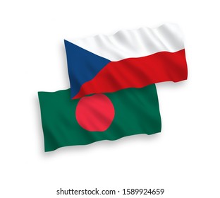 National vector fabric wave flags of Czech Republic and Bangladesh isolated on white background. 1 to 2 proportion.