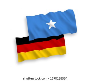 National vector fabric wave flags of Germany and Somalia isolated on white background. 1 to 2 proportion.