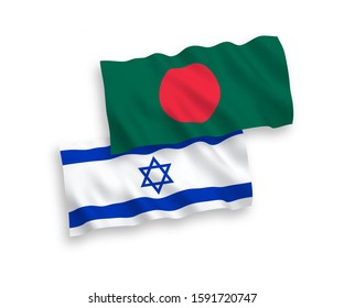 National vector fabric wave flags of Bangladesh and Israel isolated on white background. 1 to 2 proportion.