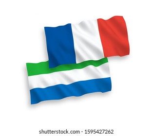 National vector fabric wave flags of France and Sierra Leone isolated on white background. 1 to 2 proportion.