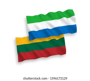 National vector fabric wave flags of Lithuania and Sierra Leone isolated on white background. 1 to 2 proportion.