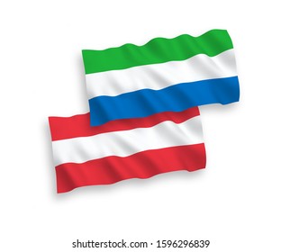 National vector fabric wave flags of Austria and Sierra Leone isolated on white background. 1 to 2 proportion.