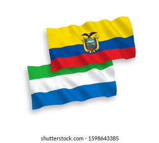 National vector fabric wave flags of Sierra Leone and Ecuador isolated on white background. 1 to 2 proportion.