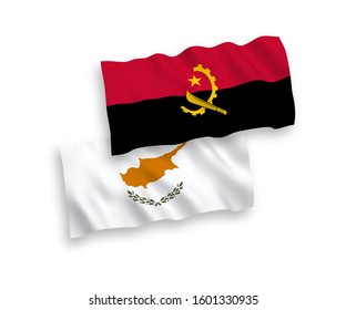 National vector fabric wave flags of Cyprus and Angola isolated on white background. 1 to 2 proportion.