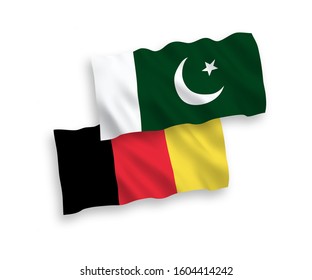 National vector fabric wave flags of Pakistan and Belgium isolated on white background. 1 to 2 proportion.