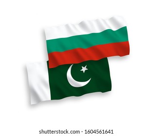 National vector fabric wave flags of Bulgaria and Pakistan isolated on white background. 