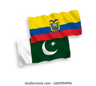 National vector fabric wave flags of Pakistan and Ecuador isolated on white background. 1 to 2 proportion.
