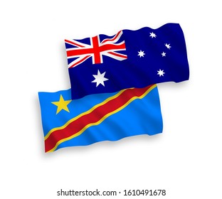 National vector fabric wave flags of Australia and Democratic Republic of the Congo isolated on white background. 1 to 2 proportion.