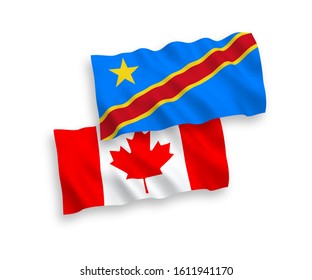National vector fabric wave flags of Canada and Democratic Republic of the Congo isolated on white background. 1 to 2 proportion.