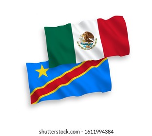 National vector fabric wave flags of Mexico and Democratic Republic of the Congo isolated on white background. 1 to 2 proportion.