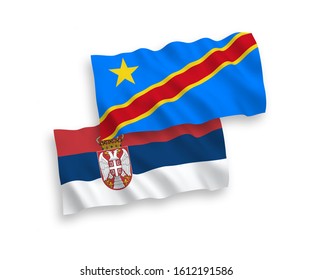 National vector fabric wave flags of Democratic Republic of the Congo and Serbia isolated on white background. 1 to 2 proportion.