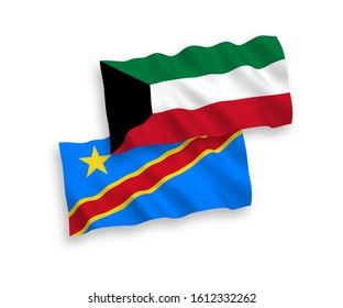 National vector fabric wave flags of Democratic Republic of the Congo and Kuwait isolated on white background. 1 to 2 proportion.