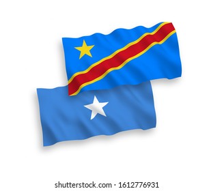 National vector fabric wave flags of Democratic Republic of the Congo and Somalia isolated on white background. 1 to 2 proportion.