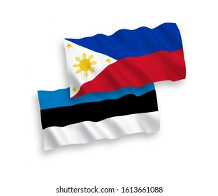 National vector fabric wave flags of Estonia and Philippines isolated on white background. 1 to 2 proportion.