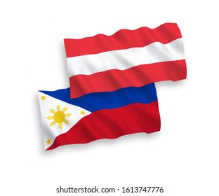 National vector fabric wave flags of Austria and Philippines isolated on white background. 1 to 2 proportion.