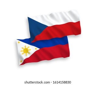 National vector fabric wave flags of Czech Republic and Philippines isolated on white background. 1 to 2 proportion.