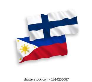National vector fabric wave flags of Finland and Philippines isolated on white background. 1 to 2 proportion.