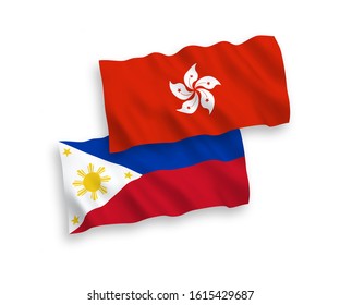 National vector fabric wave flags of Philippines and Hong Kong isolated on white background. 1 to 2 proportion.