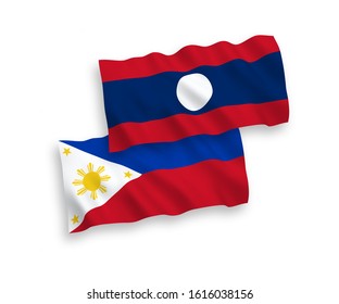 National vector fabric wave flags of Philippines and Laos isolated on white background. 1 to 2 proportion.