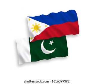 National vector fabric wave flags of Philippines and Pakistan isolated on white background. 1 to 2 proportion.