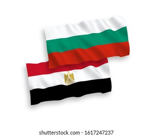 National vector fabric wave flags of Bulgaria and Egypt isolated on white background. 1 to 2 proportion.
