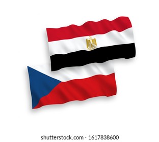 National vector fabric wave flags of Czech Republic and Egypt isolated on white background. 1 to 2 proportion.